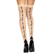 Love me, kiss me print with cuban heel spandex thigh hi