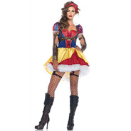 3PC.Rebel Snow White，high/low dress ，body harness，bow headband