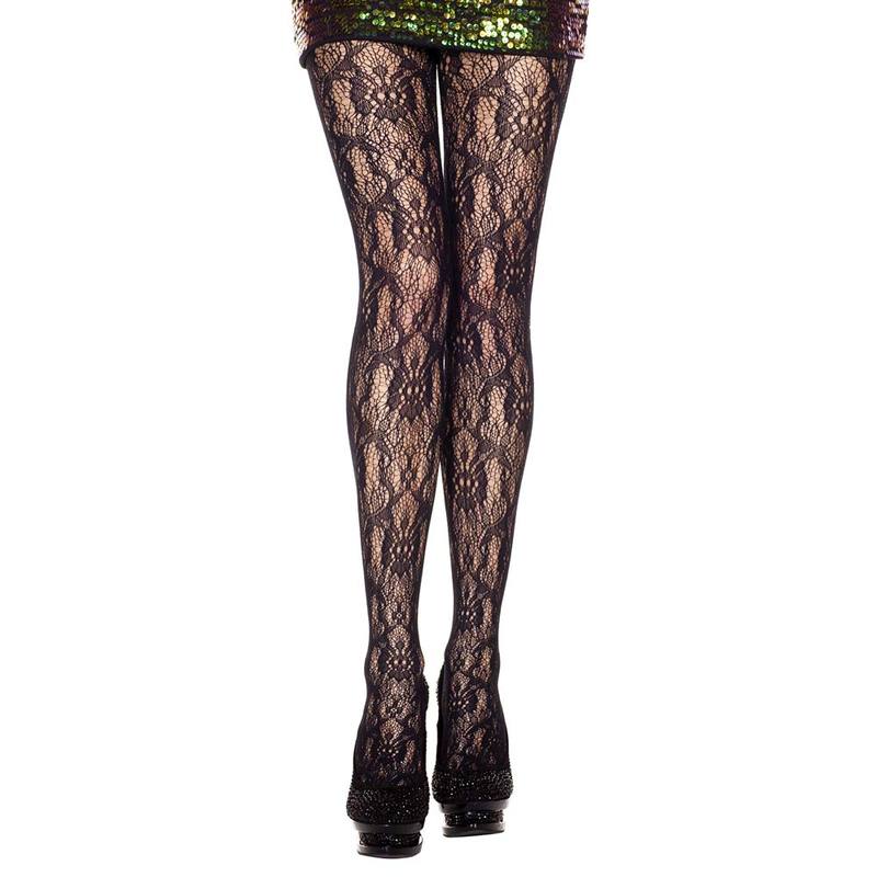 Lace design spandex pantyhose
