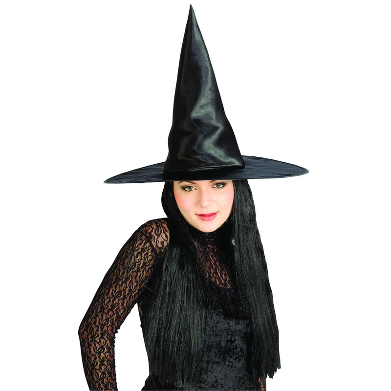 SATN WITCH HAT W/BLK HAIR