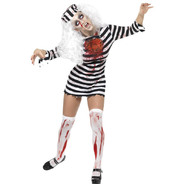 Zombie Convict Costume Black ＆ White with Dress Latex Piece ＆ Hat
