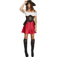 Fever Pirate Wench Costume with Dress Black Attached Underskirt Hat and Bootcovers