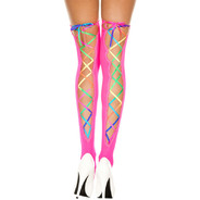 Rainbow ribbon lacing opaque stockings