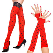 Opaque polka dot thigh hi with lace top and matching gloves