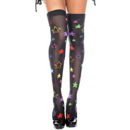 Neon star print thigh hi