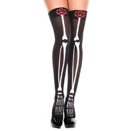 Skeleton print with top rose design thigh hi