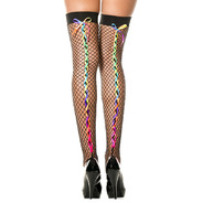 Rainbow satin ribbon lacing spandex mini diamond net thigh hi