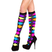 Acrylic neon argyle knee hi