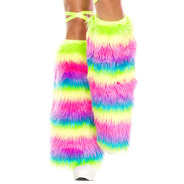 Rainbow faux fur leg warmers