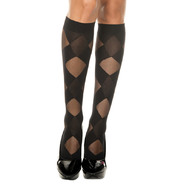 Opaque with big sheer diamond design knee hi