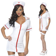 Fever No Nonsense Nurse Costume White with Dress and Hat
