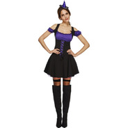 Fever Wicked Witch Costume Purple Purple ＆ Black with Dress Attached Underskirt ＆ Hat on Headband