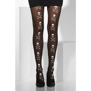 Sheer Tights Black Skull and Crossbones Print