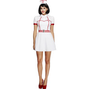 Fever Bed Side Nurse Costume with Dress White Attached Underskirt Belt and Headpiece
