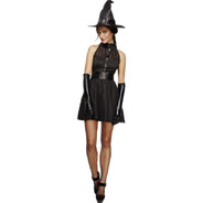 Fever Bewitching Vixen Costume Black with Dress Attached Underskirt Belt and Hat