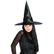 SATN WITCH HAT W/BLK HAIR