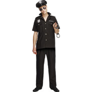 Fever Cop Costume Black Top Trousers and Hat
