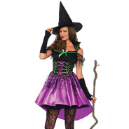 2 PC. Spiderweb Witch， web high/low dress with waist cincher， hat