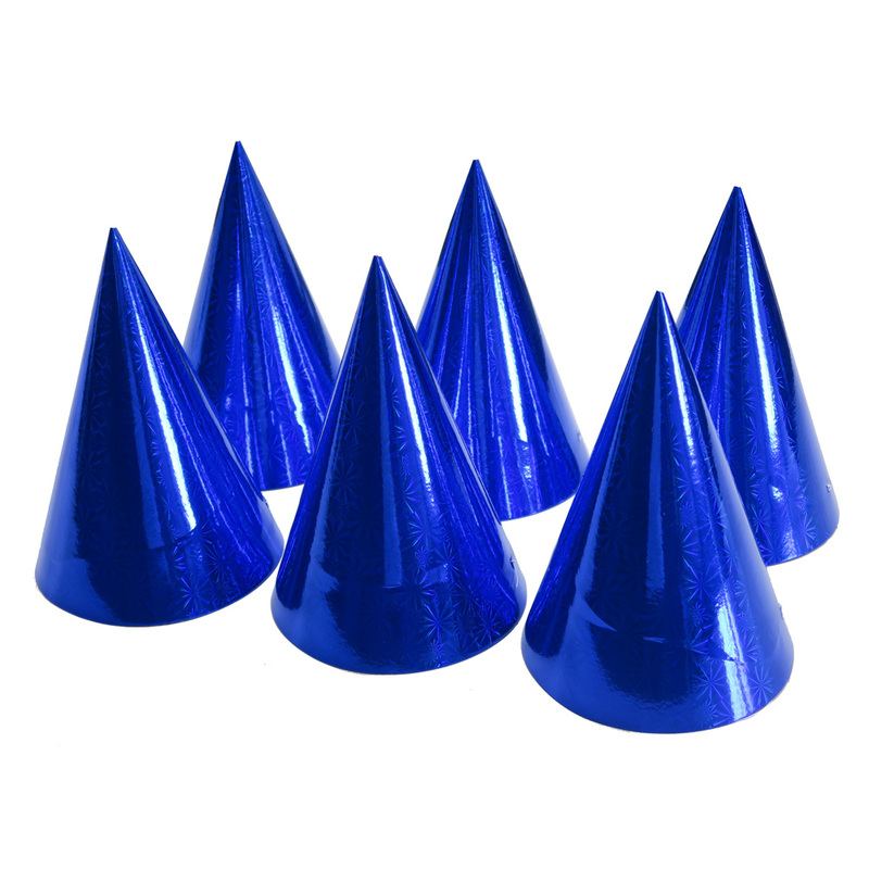 キラキラペーパーコーンハット 青(6枚セット)