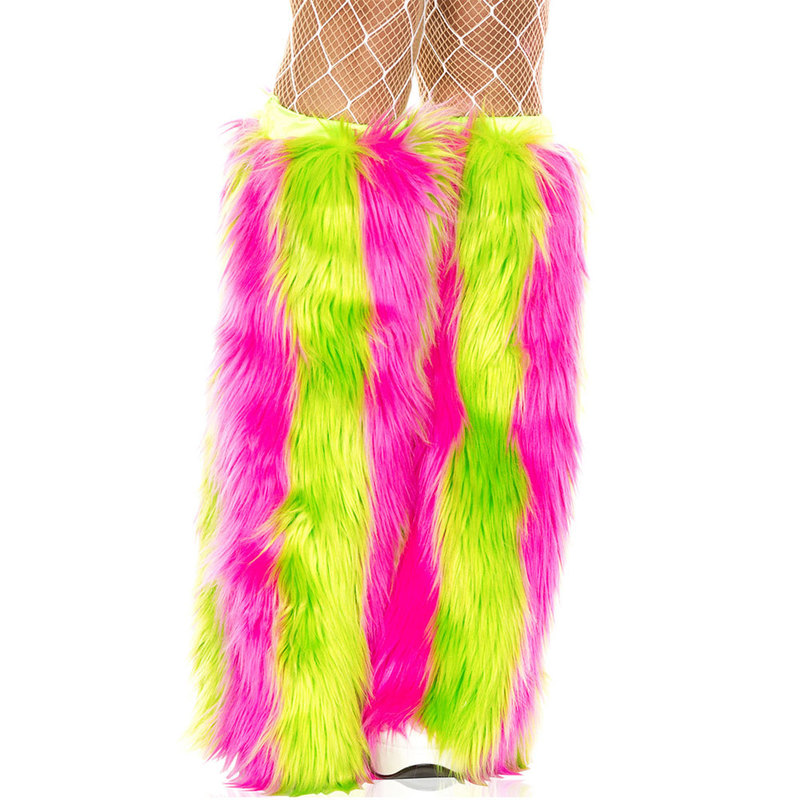 Vertical striped faux fur leg warmers
