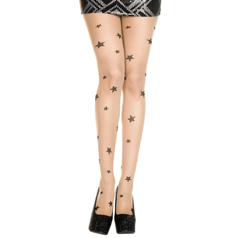 Star print spandex sheer pantyhose