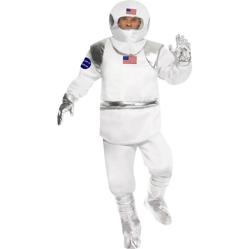 Spaceman Costume White with Top Trousers Helmet Gloves and Shoe Covers
