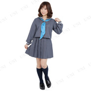 Patymo セーラー服 長袖グレー(スカーフ水色､赤､白の3色セット)