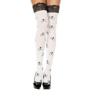 Lace top skull print opaque thigh hi
