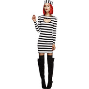 Fever Convict Costume Black ＆ White with Dress and Hat