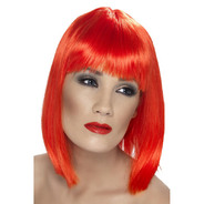 Glam Wig Neon Red Short Blunt with Fringe