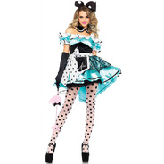 3PC.Delightful Alice，satin high/low dress，collar，oversized headband