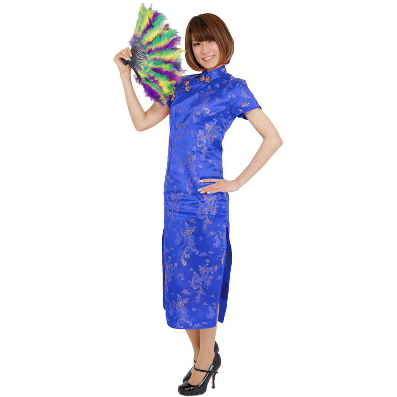 Patymo チャイナ服 ロング 青