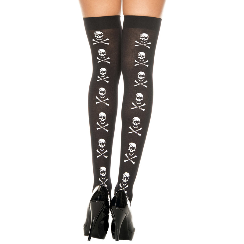 Skull print backseam opaque thigh hi