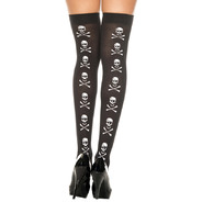 Skull print backseam opaque thigh hi