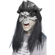 Haunted Swashbuckler Mask Grey with Hair