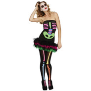 Fever Neon Skeleton Costume Black Tutu Dress Neon Print ＆ Detachable Clear Straps