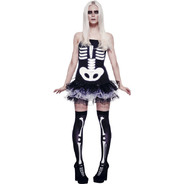 Fever Skeleton Costume Black Tutu Dress with Detachable Clear Straps